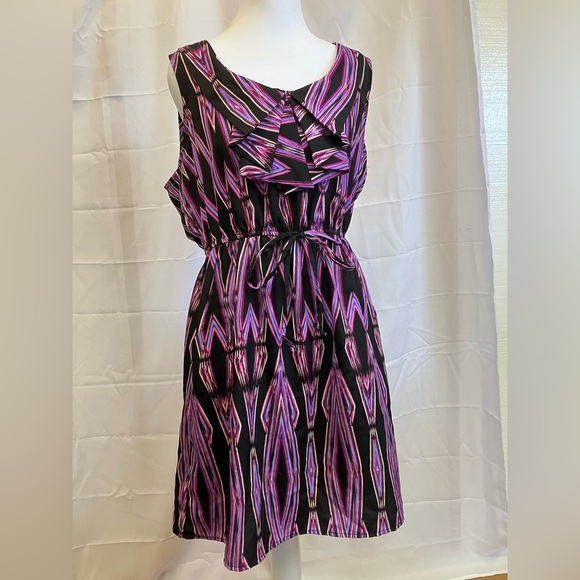 As U Wish Purple and Black Sleeveless V-Neck Midi Sundress - Picture 1 of 8